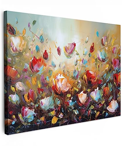MuchoWow© Leinwände Wall Decoration Bilder Schlafzimmer Deko Pictures | 80x60 cm - Canvas Painting Wanddekoration Wohnzimmer Wanddeko Blumen - Kunstdruck - Natur - Öl - Gemälde
