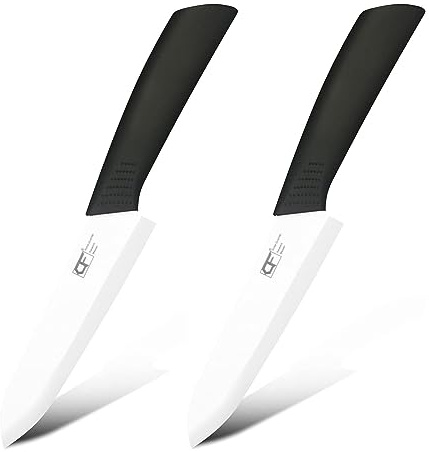 EUROXANTY Cuchillo con Hoja cerámica | Cerámica de Zirconia | Hoja extra Afilada | Resistente a la abrasión | Mango ergonómico | Corte preciso | 20 cm | (Negro 27 cm 2 UNIDADES)