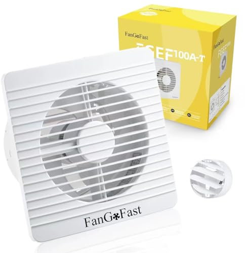 FanGoFast Badlüfter 100mm mit Nachlauf Abluftventilator Leiser 12W Leistungsstarke Wandventilator Lüfter Einstellbare Timerfunktion für Küche Bad Gewächshaus Garage