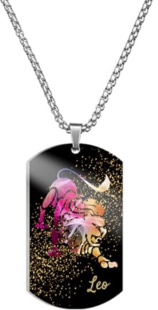 Caimeytie Collier en Acier Inoxydable avec Signe du Zodiaque Multicolore pour Homme, Pendentif 12 Constellations, Collier Astrologie Horoscope, Cadeau Lion