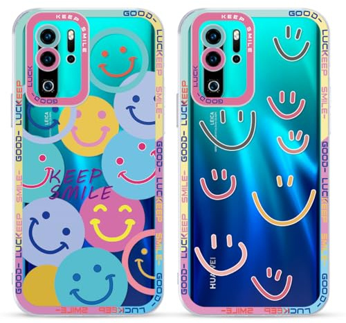 Yoedge 2 Stück Happy Smiley Face HandyHülle für Huawei P30 Pro Hülle 6,47, Transparent Smile Gesicht Niedliches Muster Design Aesthetic Case Schutzhülle für Huawei P30 Pro Mädchen Frauen Cover