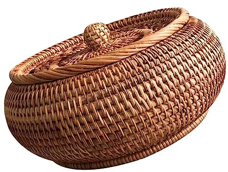 ABOOFAN 2pcs Woven Basket Storage Rattan Candy Box Fruit Basket Lid Kitchen Storage for Snacks