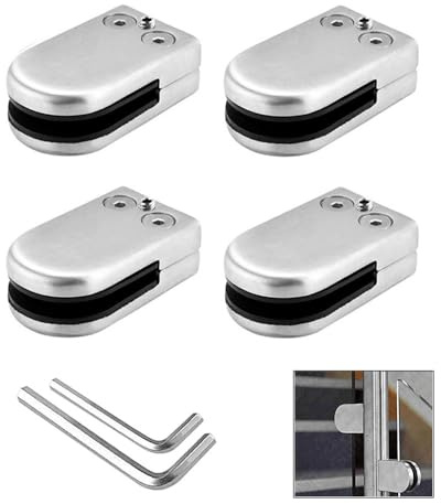 QitinDasen 4 Stück 6～8 mm (S Größe) Edelstahl Glasklemmen, 304 Edelstahl Glashalter, Einstellbare Glasklemme Halterung Flacher Rückseite, für Treppe Balustrade Handlauf (Silber)