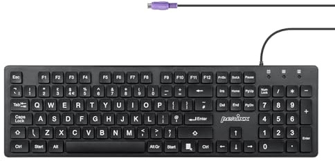 Perixx PERIBOARD-117P Wired PS/2 Full Size Keyboard, Bright Large Print, Durable, Compatible with Windows, Classic Black, UK QWERTY
