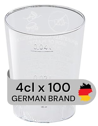 LogiPack GeRo 100 Stück Schnapsbecher Made in Germany | Eichstrich 2cl / 4cl | Shotbecher Plastikbecher Einwegbecher aus Kunststoff PS (Polystyrol), Transparent klar
