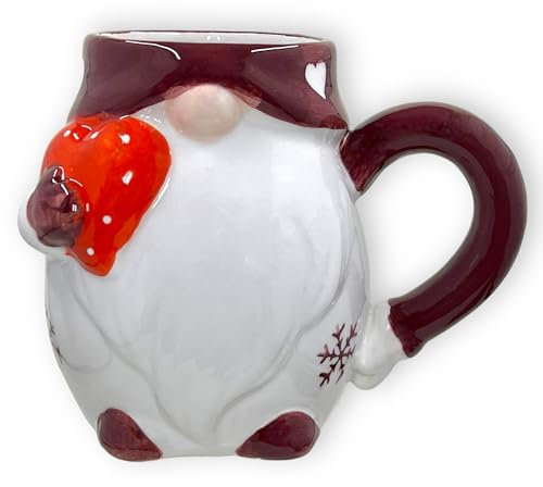 MIJOMA Tasse de Noël - Adorable tasse en céramique avec design 3D de Noël - Parfaite pour les boissons chaudes et froides - 300 ml - Tasse à thé, tasse à café et décoration de cuisine (lutin en cœur)
