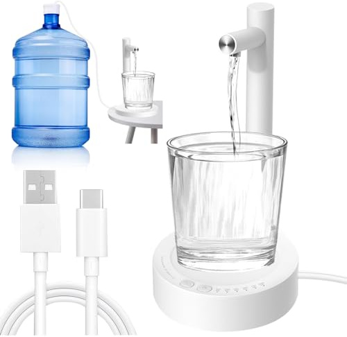 Distributeur eau automatique - Pompe portable - Distributeur de bouteilles d'eau électrique - 6 niveaux - Pompe pour la maison, le camping (blanc)