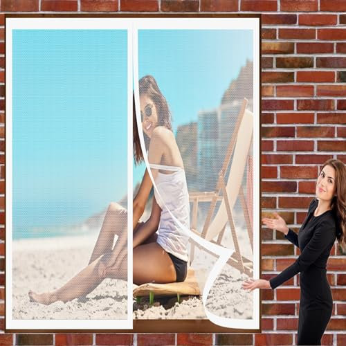 Magnet Fliegengitter Balkontür 82 x 200 cm Fliegengitter Magnet Kein Bohren Kinderleichte Montage Fenster-Fliegengitter für Alle Fenster Bis, Weiß