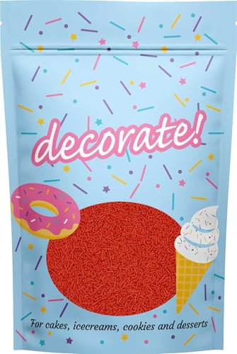 decorate! - Matt Strands - Red Cake Topper Sprinkles - 500g Edible Vermicelli Cupcake Decorations - Ideal for Festive Christmas Cakes, Bakes & Doughnuts