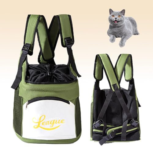 PJDDP Hunde Rucksack Träger, Haustier Rucksack Vorne Mit Sicherheitsgurt Für Katzen Und Hunde Welpen, Bequem Atmungsaktiv Katzenrucksack Perfekt Für Wandern Spazierengehen,Grün