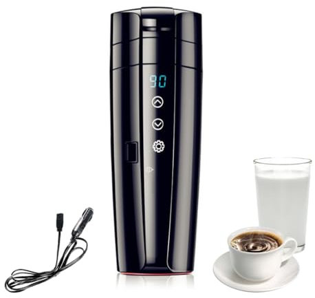 SKIKHN 12V Wasserkocher für Auto, 350ml Auto Wasserkocher mit LCD-Anzeige, 40~100℃ einstellbar, Tragbare KFZ Heizung Wasserkessel, Auslaufsicher, Reise Wasserkocher für Heißwasser, Tee, Kaffee