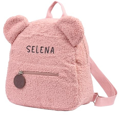 lorajewel Personalisierte Kinderrucksack mit Namen Kleinkind Schultasche Plüsch Bär Rucksack für Jungen Mädchen (rosa)