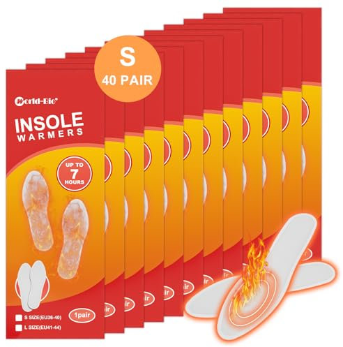 Insole Foot Warmers - Long Lasting Ultra Thin Foot Warmers Disposable for Men Women, Hot Pack for Feet, Air Activated Heated Insoles, Up to 7 Hours of Heat, S(EU36-40), 40Pair