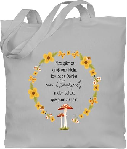 Baumwolltasche - Pilze gibt es groß und klein Schule | Geschenk für Lehrerin Abschied | Geschenk Lehrer Abschiedsgeschenk - Unisize - Hellgrau - tasche lieblingslehrer lehrer) jutebeutel