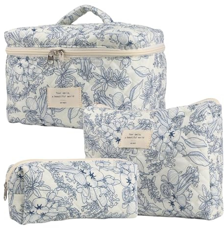 Kosmetiktasche Damen Make Up Tasche, Gesteppte Make-up Taschen Baumwolle Make Up Tasche Mit Blumenmuster Für Kinder Damen