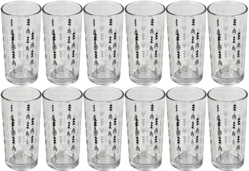 Catergold Highball Drinking Glasses Tumblers Set 250ml Tall Long Cocktail Water Juice Dinning Table Glasses (Black Arrow 12 pcs)