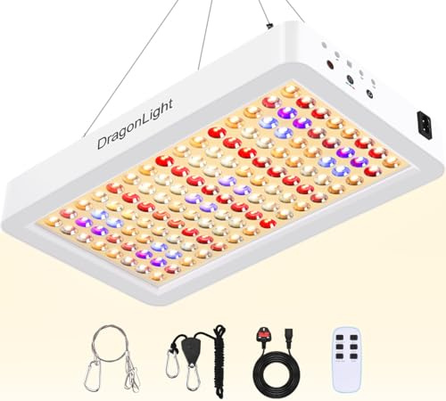 DragonLight Upgraded BW3000 LED Grow Lights Double Chips Full Spectrum Grow Lamp with 8/12/16H Timer and 3-Meter Cable for Greenhouse and Indoor Plant Veg and Flower Growing