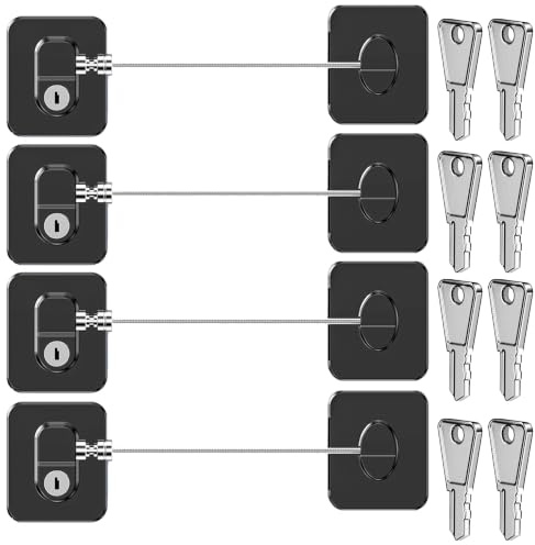 4 Pack Refrigerator Locks with 8 Keys, Child Safety Lock for Fridge Door Locks, Cabinets, Freezer, Desk Drawers, Wardrobes, Closets, Windows-No Tools Need or Drill (Patent)