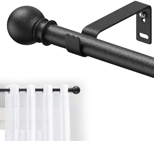 Barras de Cortinas, 78-370cm Barra Cortinas Extensible con Soportes, 16 mm de Diámetro Barra de Cortina Decorativa Ajustable de Acero Inoxidable Para Ventanas, Salon Sala de estar y Dormitorio