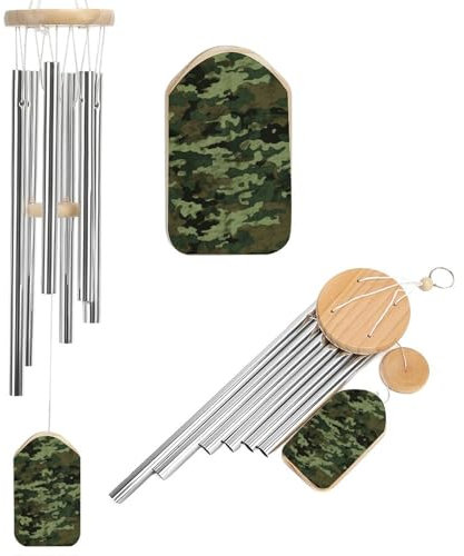 Grünes Militär-Windspiel für draußen, einzigartige Aluminiumröhren, Gedenk-Windglocke, groß, tiefer Ton, Windspiel für Terrasse, Garten, Dekoration, Geschenk für Mutter, Frauen, Nachbarn