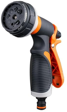 Gartenschlauchdüse 8 Sprühmodi, Hochdruckregler, Kunststoff, Orange | Rasen und Blumenbeete für Bewässerung, Autowäsche, Starke Sprühleistung, Flusskontrolle per Daumenventil