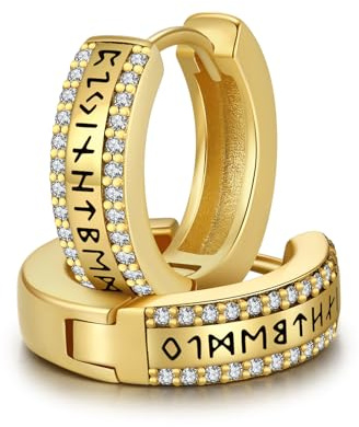ZIPPICE Unisex Creolen 925 Sterling Silber Wikinger Rune Gold Ohrringe Sleeper Ohrringe Unisex Creolen Wikinger Schmuck Weihnachtsgeschenke für Männer Frauen