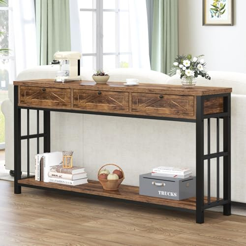HSH Rustikal Braun Konsolentisch 140 cm Holz Metall Flur Wohnzimmer