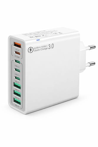 200W Chargeur USB C, Chargeur Rapide 3.0 avec 4 USB-A + 4 USB-C, 8 Ports Prise Multiple, 65W Adaptateur Chargeur Compatible avec MacBook Pro/Air Laptop, iPhone, iPad Pro, Galaxy, SteamDeck