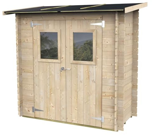 Gartenhaus Anbau Bh19 Hobby Monofalda 198x98 aus unbehandeltem Fichtenholz 19 mm mit Doppeltür und Fenster, OSB3-Dach und -Boden, einfacher Aufbau, Autoklavbehandlung, PEFC-Zertifiziert