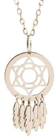 Pendentif Dream cather or jaune 18 carats – Plumes fines 25 x 13 mm 1.10 gr Or 750/1000– Élégance bohème et légèreté symbolique – Salia Gold Paris