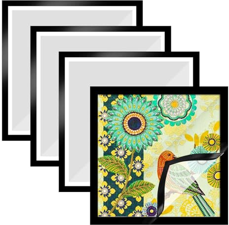 Diamond Painting Marco, 4 Piezas Marco de Foto Magnético Autoadhesivo, 30 x 30 cm Marcos Magnéticos, Marco de Diamante Cuadrado, Juego de Marcos Magnéticos, para Exponer Carteles, Fotos(Negro)
