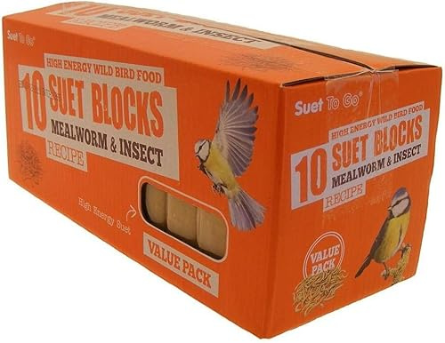 Wild Bird Food Suet Pellets and Fat Balls, Garden Bird Feed (Mealworm Cake 10pk)