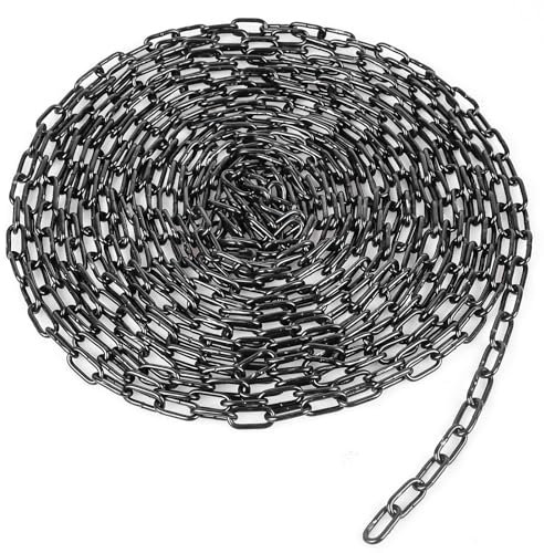 BAIFULAI Stahlkette aus Kohlenstoffstahl, 10m 3mm Ketten Langgliedrig Lastlager Kette Schwarz Starke Schaukelkette Gliederkette Kette Hängesessel Lampenkette Garagentore Hundekette Absperrketten