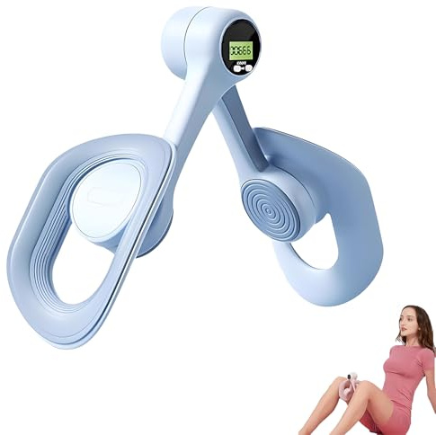 Lårmaster, bäckengolv, övningsutrustning med displayräknare, halkfri och 360° rotation, lår och bäcken, tränare, Mireva Fit, bäcken- och lårtränare för ben starkare (blå)
