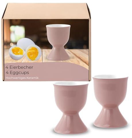 Juego de 4 hueveras en color rosa de cerámica, apto para lavavajillas, soporte para huevos para mesa de desayuno