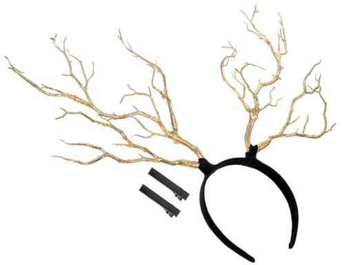 UKCOCO Diadema Adecuado para Fiestas de Cumpleaños y Material Plástico de Cuernos de Ciervo Dorada Diseño Antideslizante para Niñas y Juegos de Rol