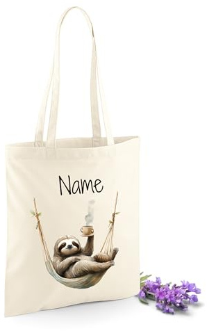 GRAZDesign Personalisiertes Beutel Herbst Waschbär mit Namen Stofftasche Einkaufstasche Baumwolltausche