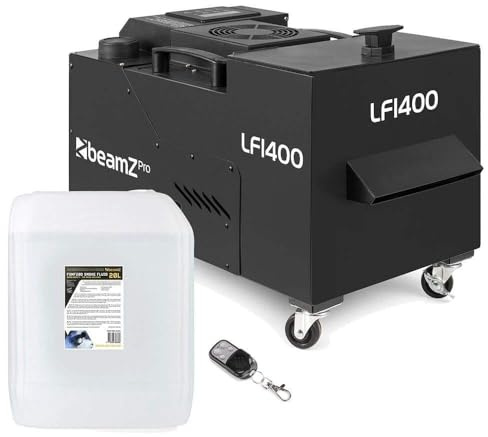 BeamZ Professional LF1400 Machine à Fumée Lourde avec 20L de liquide inclus, 1400W, Technologie Ultrasons, DMX, Télécommande Sans Fil, Sur Roulettes, Idéal pour Mariages, Événements et Présentations