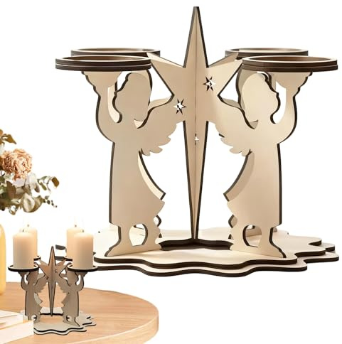 Portacandele per candele natalizie da 15 cm, decorazione in legno dorato, supporto per candela stagionale, accento da tavolo festivo | Cappotto camino per sala da pranzo di vacanza, camera da letto a