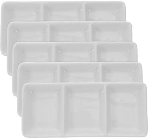 Tofficu Set de 5 Platos Pequeños de Cerámica Triple Compartimento para Salsa, Adecuado para Familias y Tiendas de Alimentación