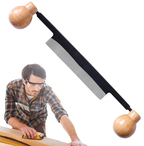 Cuchillo de Tracción - Pelador de Madera estilo Hoja Recta de Acero al Carbono y Mangos de Madera plus Herramienta de Carpintería para Descortezar-y-Tallar Proyectos DIY de Maderaa