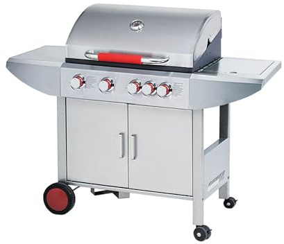 Barbecue a gas GPL PROFESSIONALE DIAMOND4 4 bruciatori + fornello laterale e coperchio in acciaio inox - FERRABOLI