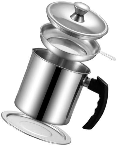 HOMSFOU Olla de Acero Inoxidable 304 Colador para Aceite y Grasa, Recipiente Filtrador Grande para Cocina, Contenedor Reutilizable para Almacenar Aceite Usado y Grasa de Tocino