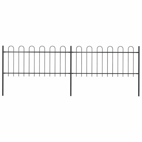 Gartenzaun mit Rundbogen Stahl pulverbeschichtet Schwarz 359 x 80 cm mit 2 Zaunelementen und 3 Pfosten, Maschendrahtzaun, Mäusegitter, Volierendraht, Wühlmausgitter