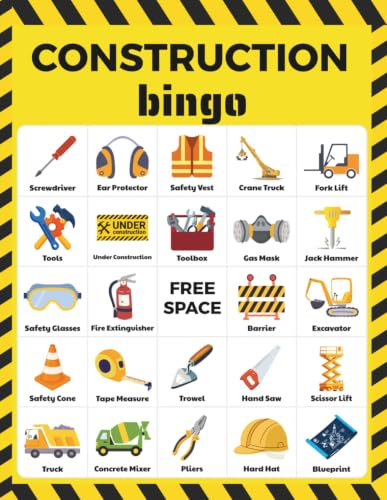 Construction Bingo: 32-Player Big Trucks and Machinery Themed Party Games for Kids Birthdays, Preschool STEM Classrooms, Construction Birthday Party Game