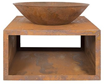 La Hacienda Moho Contemporary Steel Firepit with Logstore Modern, Patio Heater Wood Burner