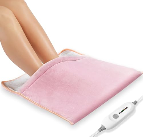 Foot Warmer Electric, Heating Pad King Size Ultra Soft Flannel, Extra Large for Bed, Abdomen, Feet, Back, Cramp, Office/Home Under Desk, 10ft Cord, Auto Off, 22 x 20 - Pink