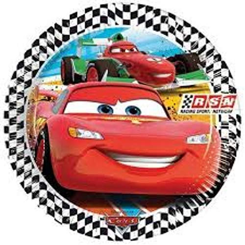 CAPRILO. Lote de 24 Platos Infantiles Decorativos de Cartón Cars-Disney Ø 23 cm. Vajillas. Juguetes y Regalos Baratos para Fiestas de Cumpleaños, Bodas, Bautizos y Comuniones.