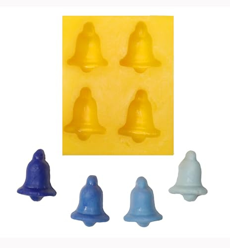 Bell 4 Cavity Flexible Silicone Molds for Cream Cheese Mints, Chocolate, Fondant, Gummy, Fat Bombs, Ice Bells, Soap, Buttercream, Butter, Candy Melts, Cookie Dough, Mousse