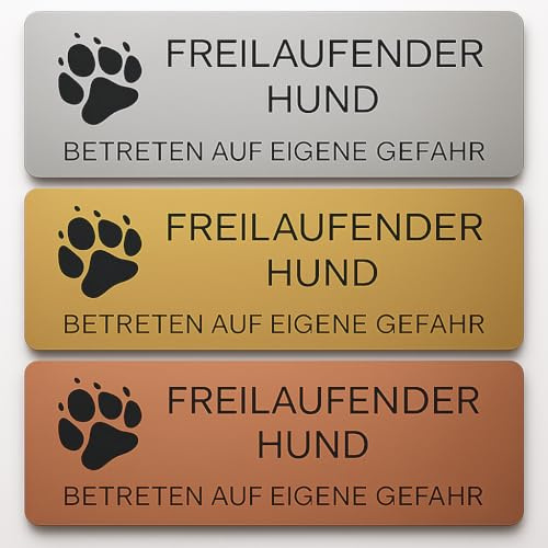 Hundeschild Warnschild Freilaufender Hund Betreten Gefahr 12x4cm Selbstklebend Gravur Schild Achtung
